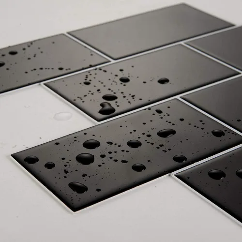 Vista 4 de Azulejos autoadhesivos para salpicaduras en muro de cocina, adhesivo de pared 3D autoadhesivo, azulejos de metro negros en diseño más grueso, 6