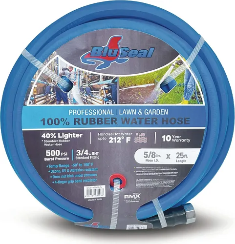 Vista 4 de BluSeal - Manguera de jardín de goma para agua caliente/fría, 100% goma, ultraligera, súper fuerte, 500 PSI, 50F a 190F grados, poliéster trenzado