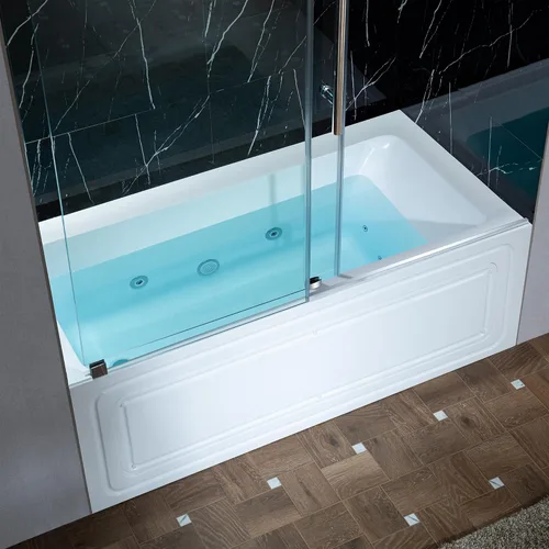 Vista 22 de WOODBRIDGE Bañera de hidromasaje rectangular de acrílico de 60 x 30 pulgadas con calefacción en blanco con drenaje izquierdo, acabado dorado