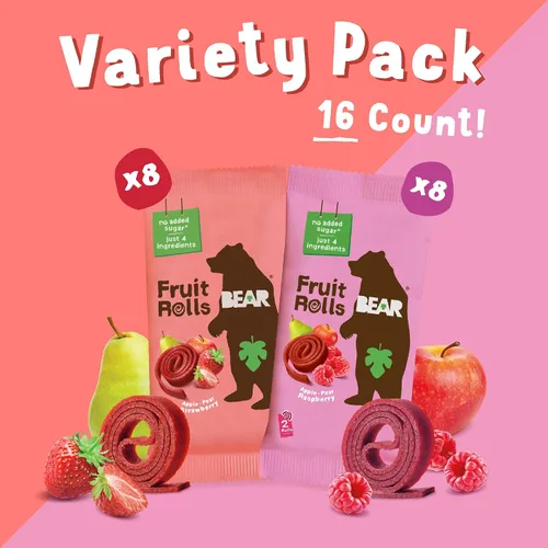 Vista 6 de BEAR Rollos de fruta real, paquete variado, 16 unidades (2 rollos por paquete)