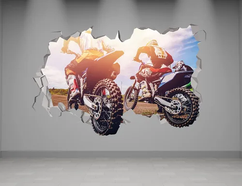 Vista 3 de Dirty Bike Cross Smash - Calcomanía de arte de pared roto de motocross, decoración de pared 3D, vinilo extraíble MR1155