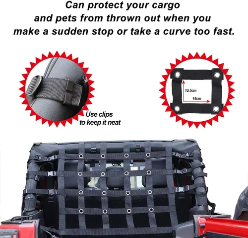 Vista 2 de MFC Red de retención de carga negra para senderos compatible con Jeep Wrangler JK 2007-2018 de 4 puertas