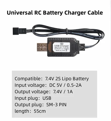 Vista 2 de Aliwisdom Cable universal de cargador de batería RC con enchufe SM-3 Pin para batería Lipo de 7.4V 2S, compatible con RC