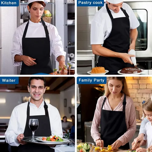 Vista 7 de URED Delantal ajustable para mujer con bolsillos delantal de chef negro grueso delantal largo de cocina para hombre