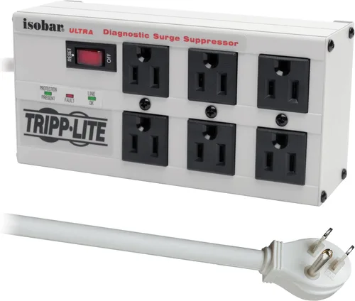 Vista 9 de Tripp lite Isobar Barra protectora con salida de 8 contactos contra sobretensiones, con cable de 25 pies, enchufe de ángulo recto para diagnóstico