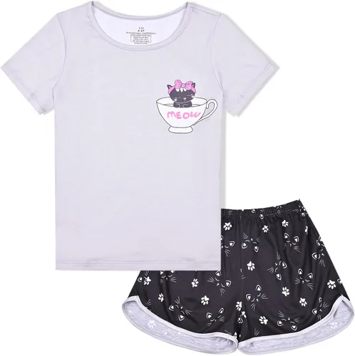 Vista 28 de QPANCY Pijamas de verano para niñas, conjuntos de pijamas de manga corta para dormir de verano