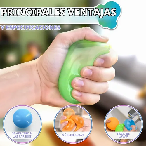 Vista 4 de 8 bolas adhesivas para techo y pared, juego de bolas adhesivas de 1.8 pulgadas con material TPR flexible y resistente al desgarro, bolas brillantes