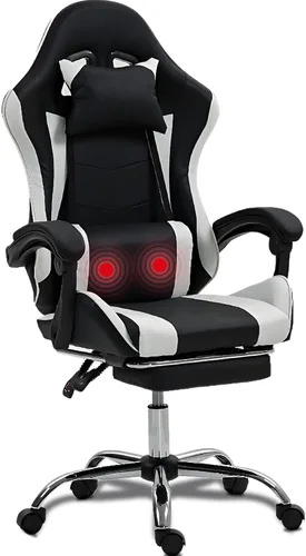 Vista 8 de Silla de masaje para juegos con reposapiés, silla ergonómica de videojuegos para adultos y niños, reposacabezas ajustable y soporte lumbar