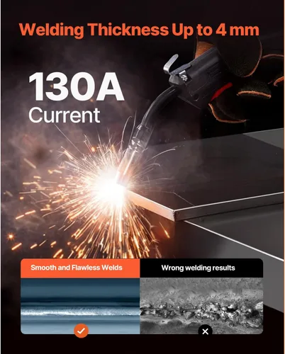 Vista 3 de VEVOR Soldador MIG, Máquina de Soldadura Sinérgica MIG de 130A, Soldadora Multi-Proceso 2-en-1 MIG de Núcleo de Flujo con Gas/sin Gas, Soldador MIG