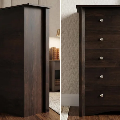 Vista 5 de Flamaker Cómoda alta para dormitorio, cómoda de 5 cajones, cómoda de madera, cómoda ancha, cajones de almacenamiento, organizador de almacenamiento