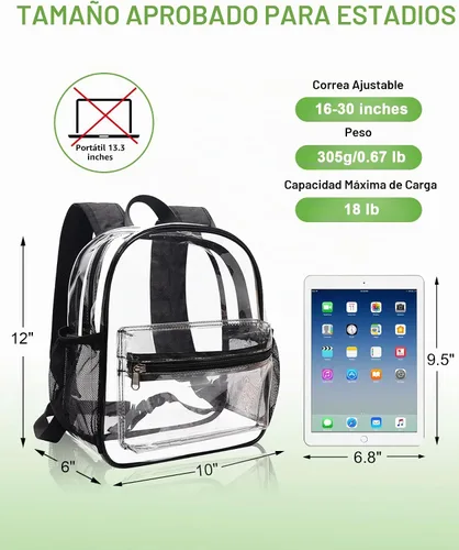 Vista 3 de MAY TREE Mochila transparente para eventos en estadios, 12 x 11 x 6 Negro