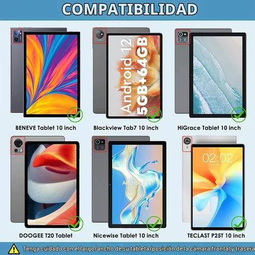 Vista 9 de DETUOSI Funda universal para tableta Android de 10.1 pulgadas, cubierta protectora de cuero, visión de 2 ángulos, con 3 ranuras para tarjetas, funda