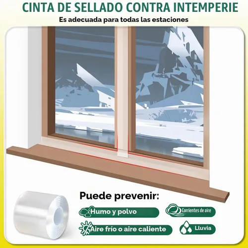 Vista 3 de Cinta de sellado de ventana y CA para aislamiento de tiro de marco, 20 mil, 2 pulgadas x 33 pies Transparente y grueso