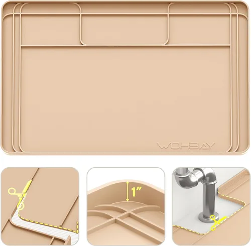 Vista 9 de Wohbay Tapetes para debajo del fregadero de cocina, impermeables, cortados para adaptarse a la bandeja de goteo debajo del fregadero para gabinetes