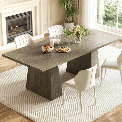Vista 8 de LITTLE TREE Mesa de comedor para 4-6 personas, mesa de madera, muebles rectangulares con patas resistentes, mesa de cocina moderna para el hogar