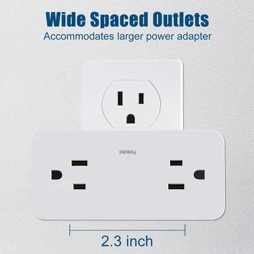 Vista 5 de Extensor de salida de protección contra sobretensiones con enchufe giratorio, extensor de salida de enchufe múltiple con 4 divisores y 2 puertos USB