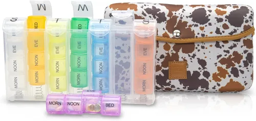 Vista 12 de Made Easy Kit Pastillero grande para 7 días/28 compartimentos en neopreno con pastillero de almacenamiento diario en la mañana, mediodía, víspera