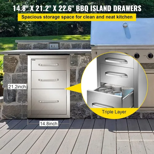 Vista 4 de VEVOR Cajones de cocina al aire libre 15 "W x 21" H x 22.5" D Acero