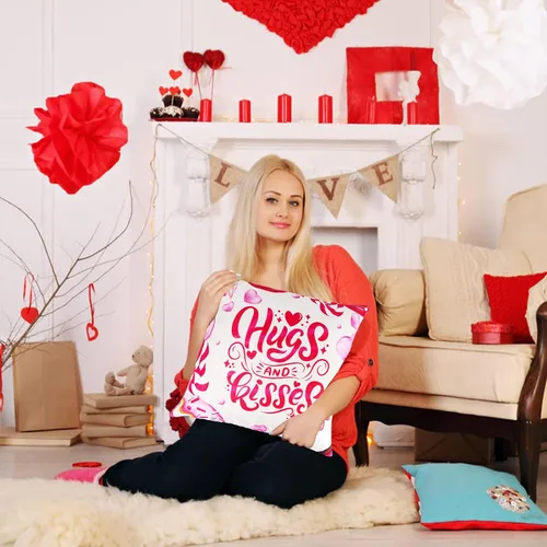 Vista 4 de Fundas de almohada de San Valentín, fundas de almohada de San Valentín de 17 x 17 pulgadas, juego de 4 corazones, camión, boda, decoración para sofá
