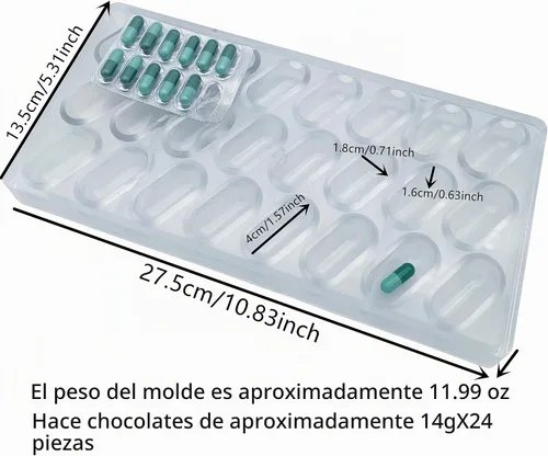Vista 2 de 24 tazas de 1.6 pulgadas forma de cápsula grande ovalada molde de chocolate de policarbonato bonbon chocolate DIY molde de trufa dulce bandeja