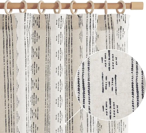 Vista 19 de jinchan Cortinas bohemias a rayas para sala de estar, cortinas de lino estilo granja de 63 pulgadas de largo, 2 paneles para dormitorio, mudcloth