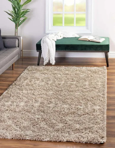 Vista 4 de Unique Loom Moroccan Trellis Shag Collection - Alfombra de área - Meknes (2 pies 2 pulgadas x 3 pies 1 pulgada, rectangular, marrón claro/marfil)