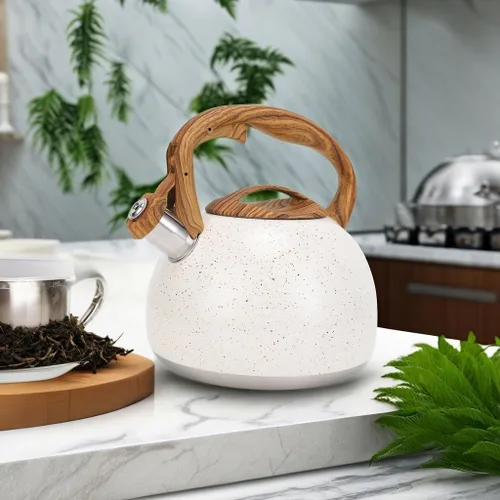 Vista 5 de Tetera, Vegoran Tetera Silbante de 100 OZ / 3 Litros, Teteras para Estufa de Acero Inoxidable Grado Alimenticio con Mango Plegable