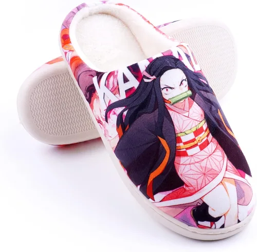 Vista 3 de Roffatide Anime Demon Slayer Fuzzy Slippers House Open Back Slippers Closed Toe Slippers Lightweight Rubber Sole Slippers