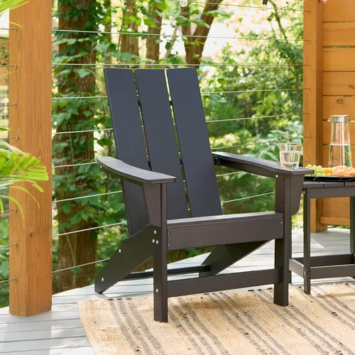 Vista 2 de Shine Company Coastal Modern - Silla Adirondack para todo tipo de clima, color negro