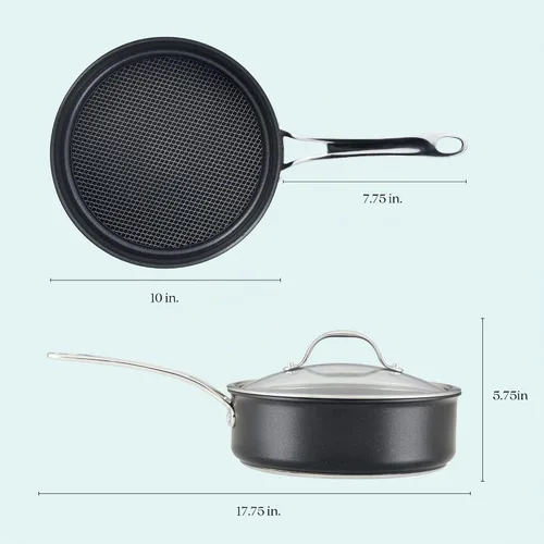 Vista 7 de Anolon X Hybrid Sartén Saltear Antiadherente de Inducción con Tapa, 3.5 Cuartos - Gris Carbón