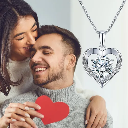 Vista 9 de Collar con dije de corazón para esposa, regalo grabado con la frase "I LOVE YOU" para esposa, novia, moissanita D de 1-3 quilates (VVS1), regalo