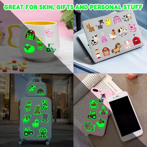 Vista 5 de 96 tatuajes temporales de animales de granja brillantes Pegatinas luminosas de tractor de granja para niños, recuerdos y decoraciones de fiesta