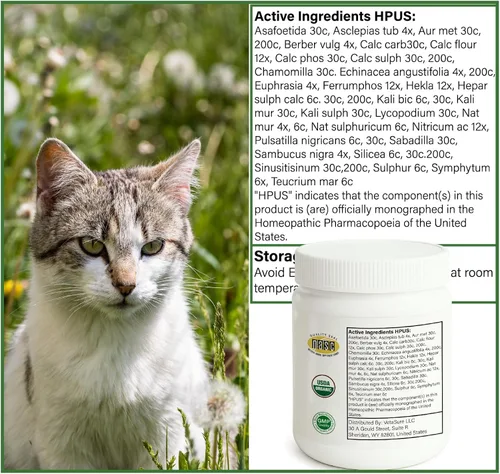 Vista 5 de Tratamiento de estornudos para gatos, suplementos nasales y sinusales felinos, fórmula en polvo de homeopatía, 3.53 oz