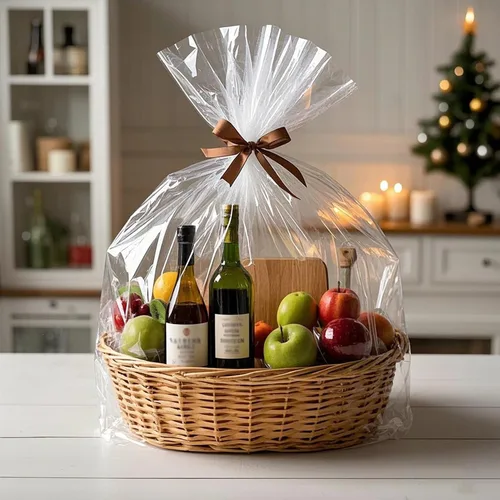 Vista 3 de Morepack Bolsas grandes de celofán/celofán, bolsas de cesta transparentes de 30 x 40 pulgadas de plástico OPP para embalaje de cestas de regalo, 5