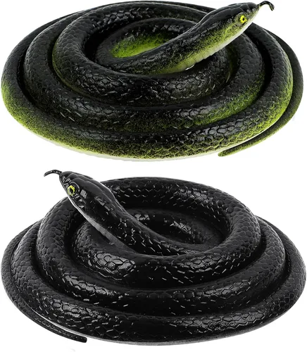 Vista 6 de FOUUAAOOU Serpiente de goma realista, paquete de 2 serpientes de goma falsas que mantienen alejados a los pájaros, juguete de serpiente realista