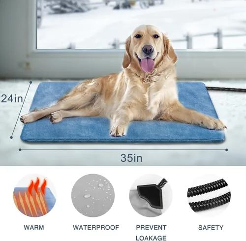 Vista 4 de Almohadilla térmica para perros, almohadilla térmica para mascotas 35 x 24, temperatura ajustable, impermeable, control de temporizador, cable