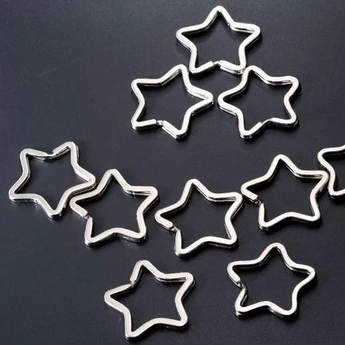 Vista 5 de Heyous 10 unids creativo llavero plano plata DIY metal llavero llavero aro lazo forma estrella