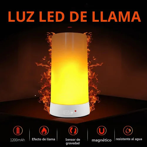 Vista 7 de Luz LED con efecto de llama, lámpara de fuego recargable USB con control