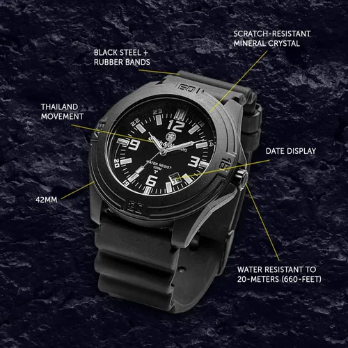 Vista 5 de Smith & Wesson Men's Watch, Soldier Tritium, 10ATM, H3 Precision Quartz, Tactical-Tough Military Watch, 43mm