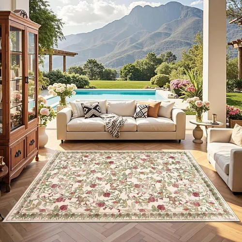 Vista 43 de jinchan Alfombra de entrada lavable vintage floral de medio círculo de 2 x Eden Azul/Verde