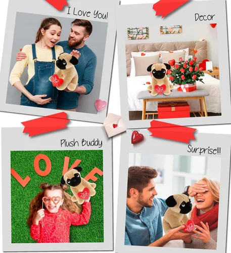 Vista 4 de DolliBu I Love You - Peluche de San Valentín con ojos grandes, lindo animal de peluche con corazón rojo y nombre, regalo personalizado para el día