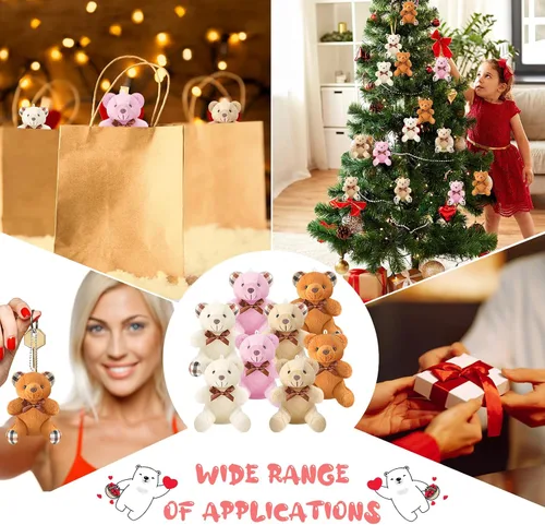 Vista 5 de Junkin 48 piezas de mini oso de peluche a granel de 4 pulgadas, pequeño oso suave para bricolaje, llavero de fiesta, regalo de decoración de boda
