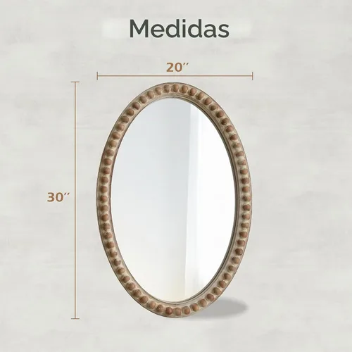 Vista 2 de COZAYH Espejo decorativo con marco de madera envejecida, espejo decorativo de pared estilo rústico (ovalado)