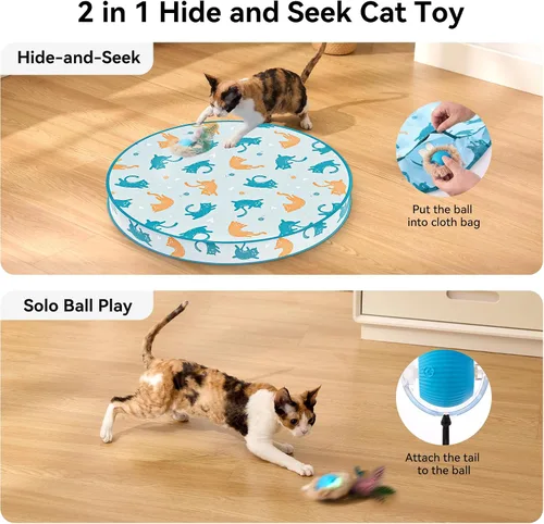 Vista 2 de ZOMISIA Pelota de juguete interactiva para gatos, juguetes para esconderse y buscar en alfombra de juego, juguetes de gatitos rodantes en movimiento