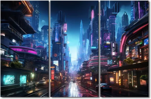 Vista 13 de Lienzo decorativo para pared de sala de estar, lienzo Cyberpunk, decoración de pared de 3 paneles, decoración de pared para el hogar, dormitorio