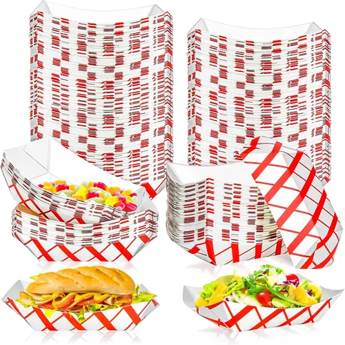 Vista 8 de Paquete de 100 Bandejas de Papel para Alimentos de 2 libras, Bandeja de Barco de Papel para Alimentos de Alta Resistencia Canasta de Servicio