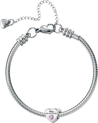 Vista 2 de KunBead Dijes de cuentas de corazón para mamá, dije rosa para el día de la madre, regalo de hija e hijo, Metal, vidrio