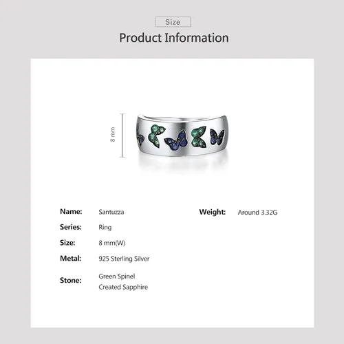 Vista 3 de Santuzza Anillo de plata de ley 925 con patrón de piedras preciosas para mujer, Plata de ley