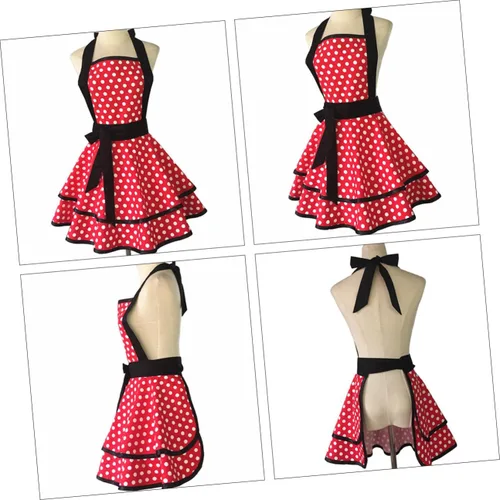 Vista 9 de BESPORTBLE Delantal de cocina de algodón con patrón de puntos de doble capa con correa para el cuello, delantal reutilizable para hombres y mujeres