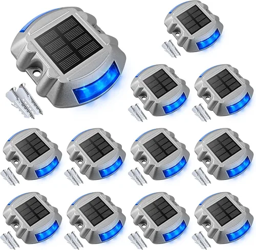 Vista 15 de VOLISUN Luces Solares de Cubierta de Navidad Luces de Muelle de Entrada, Paquete de 4 LED IP67 Impermeables Luz de Advertencia de Escalón para Rojo